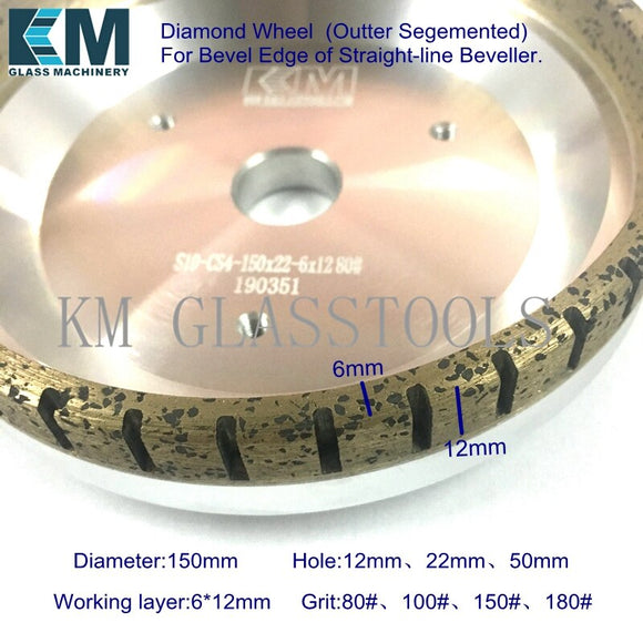 Cup Diamond Wheel 150xdx6x12mm (Outter Segemented) for Bevel Edge of Straight-line Beveller. S10w-CS4